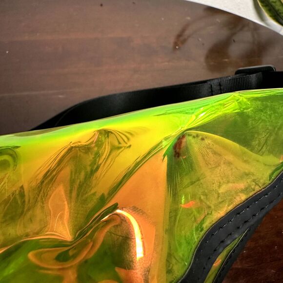 Lancome Neon Yellow Holographic Fanny Pack Festival Belt Bag 11"x6" Adjustable - Picture 5 of 5